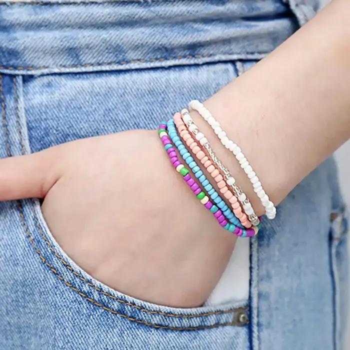 17 pièces couleur aléatoire mélange élastique perles Bracelets bohème empilable perlé extensible