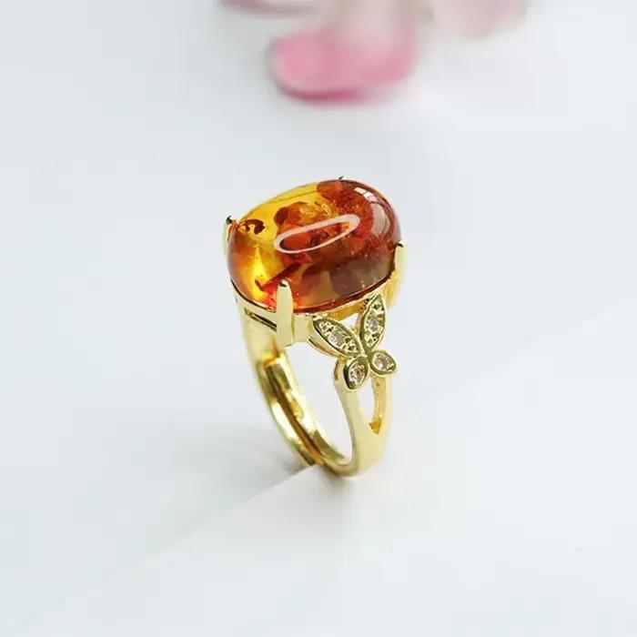 Bague en ambre naturel, anneau en ambre Floral, bijoux pour femmes, artisanat fait à la main, expédition directe, accessoires de Bracelet HP3120505