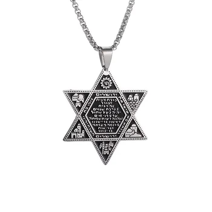 Collier pendentif étoile de David avec script hébreu, bijoux en acier inoxydable, cadeau pour femmes