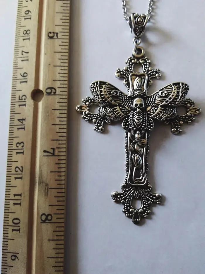 Grand collier croix de papillon filigrane florale style gothique vintage pour homme et femme occasions spéciales protection