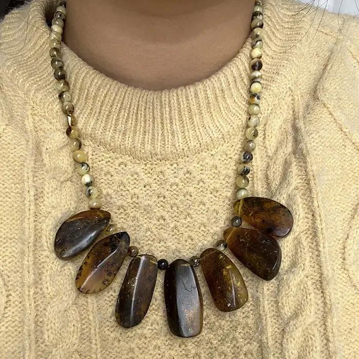 Collier d'ambre de la Baltique pour femmes, artisanat original, pierres précieuses naturelles, perles médicales, chaîne corde, cadeau d'occasion spéciale