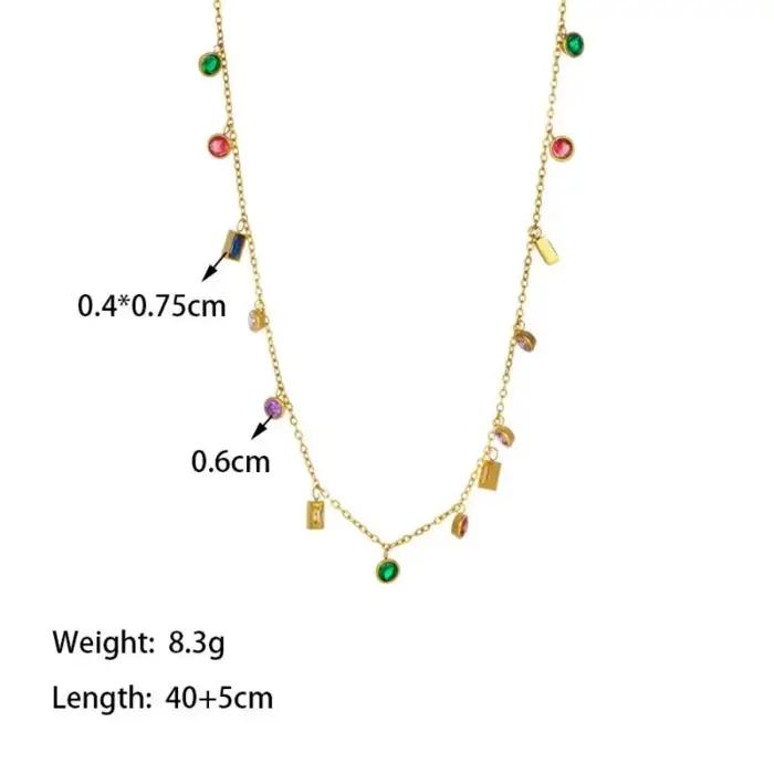Kolmnsta-Collier à pampilles en cristal pour femmes et filles, tour de cou plaqué or, bracelet en acier au titane, ensembles de bijoux colorés, carré