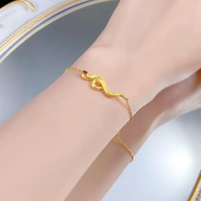 Luxe BVLG Style Vintage 18K plaqué or 925 argent rubis serpent Bracelet/collier ensemble