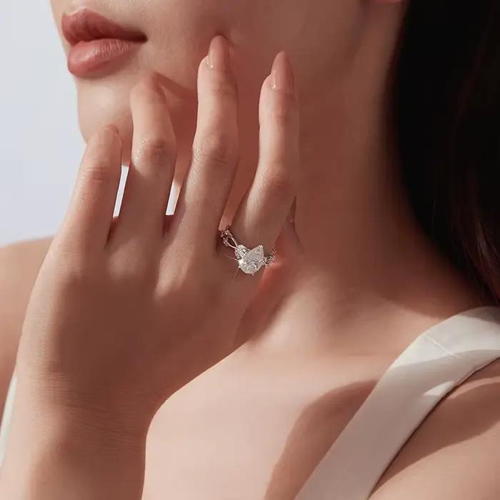 Bamoer U – bague en argent Sterling 925 avec moissanite en forme de goutte d'eau, design unique, certifiée, bijoux fins pour femmes, mariage