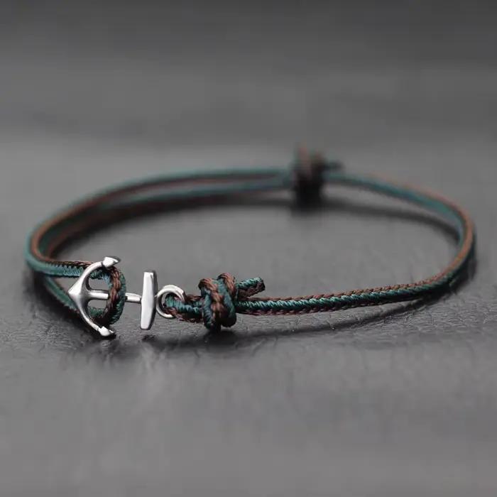 Nouveaux hommes Bracelet ancre Style ethnique corde Fine Bracelet en acier inoxydable à la main régl
