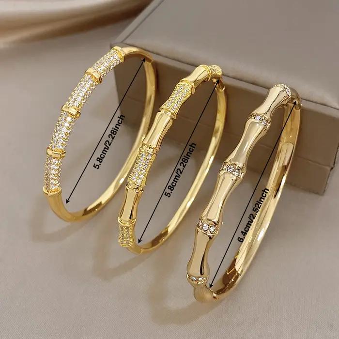 Bracelet manchette élégant en forme de nœud de bambou incrusté de diamants pour femme