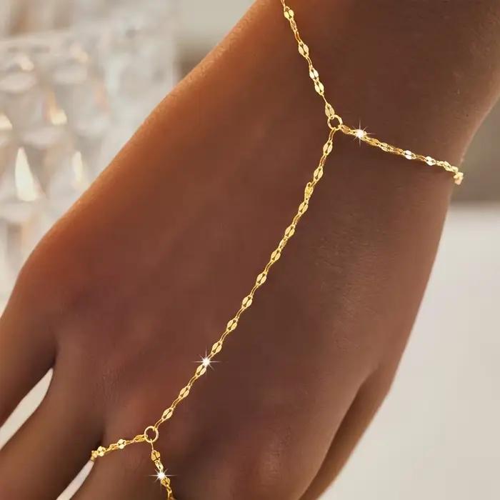 Bracelet tendance en acier inoxydable et zircon pour femme, design minimaliste goutte d'eau, longue