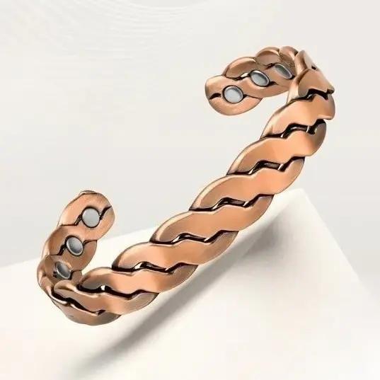Bracelet magnétique efficace en cuivre pur 100% pour hommes et femmes, manchette réglable, cadeaux d