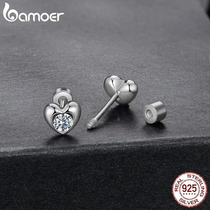 BAMOER – boucles d'oreilles classiques en forme de cœur Moissanite