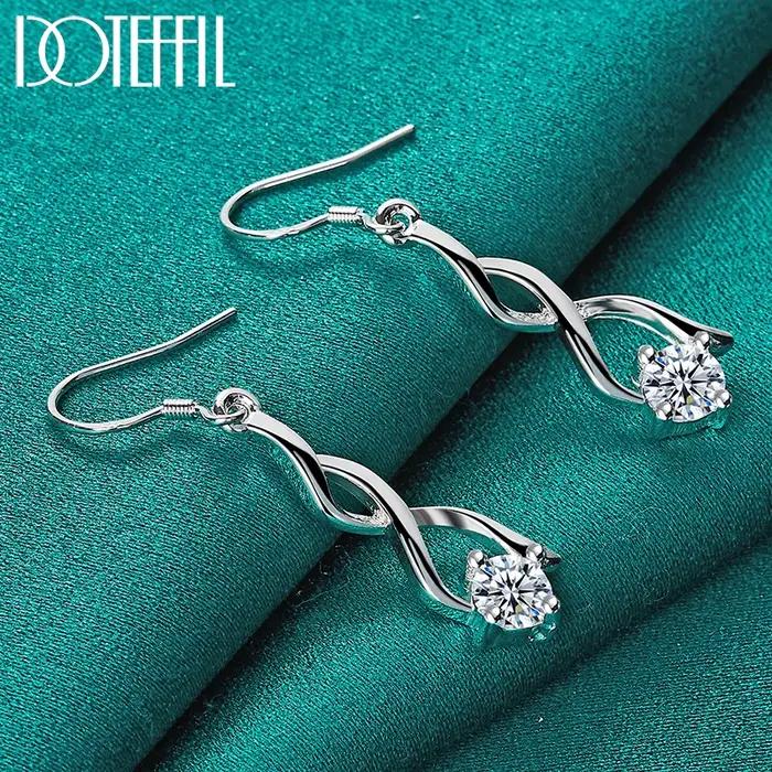 DOTEFFIL 925 en argent Sterling AAA Zircon géométrie goutte boucle d'oreille pour femme dame mariage fiançailles fête bijoux de mode