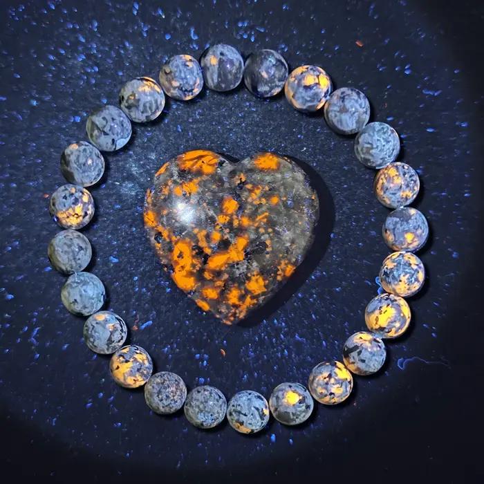 Bracelet en pierre de flamme naturelle avec accessoires en pierre brute naturelle, roche luminescent