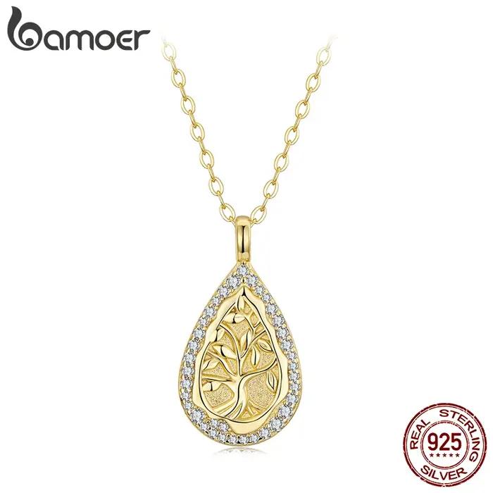 Collier BAMOER 925 Argent Sterling Or 18K Arbre de Vie Zirconium Blanc Occasions Spéciales Femme
