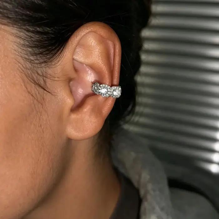 1 pièce Boucle d'oreille clip géométrique en cristal CZ en forme de feuille pour femme sans perçage