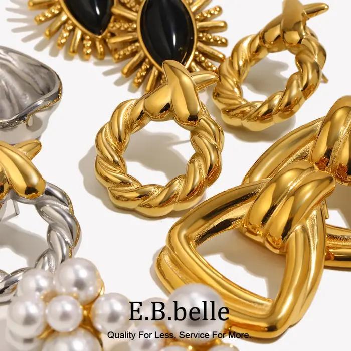 E.B.belle – boucles d'oreilles en pierre d'agate noire pliée irrégulière