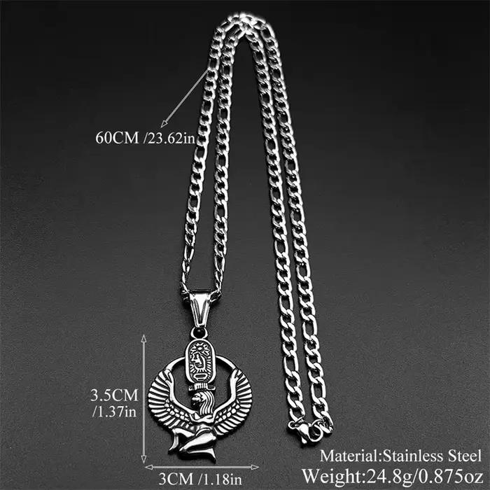 Collier Isis Déesse de la Vie en Acier Inoxydable avec Cartouche Mystère pour Hommes et Femmes Occasions Spéciales