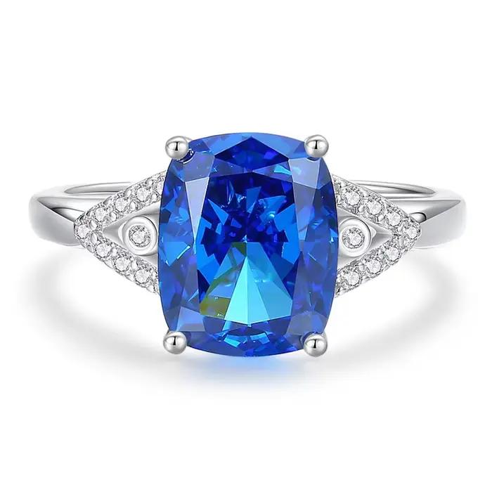 Vinregem 8*10 MM émeraude saphir haute teneur en carbone diamant gemmes bague pour les femmes 925 en argent Sterling bijoux fins cadeaux d'anniversaire