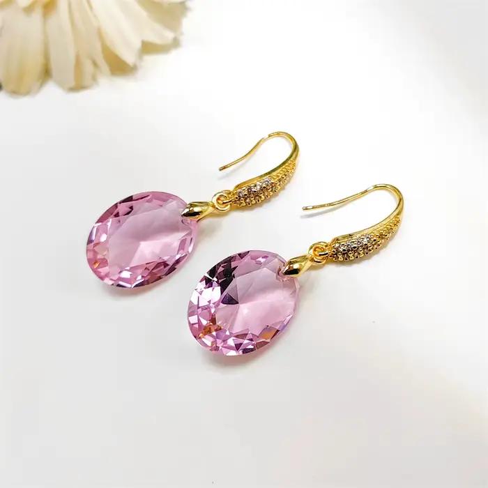 Ensemble de 3 boucles d'oreilles ovales en cristal rose pour femme