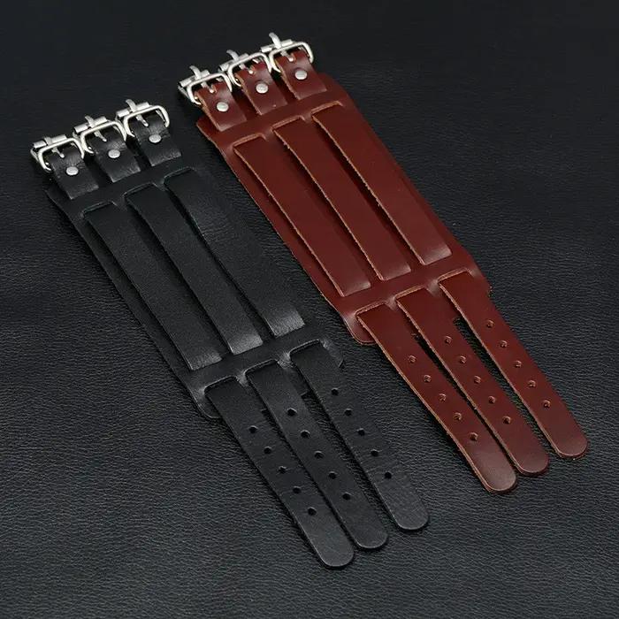 KOTik 2024 nouvelle mode en cuir véritable large manchette Bracelets Punk Vintage trois couches