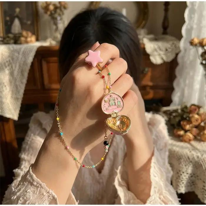 Collier Cœur Ouvert/fermé avec Pendentif Bague pour Femme