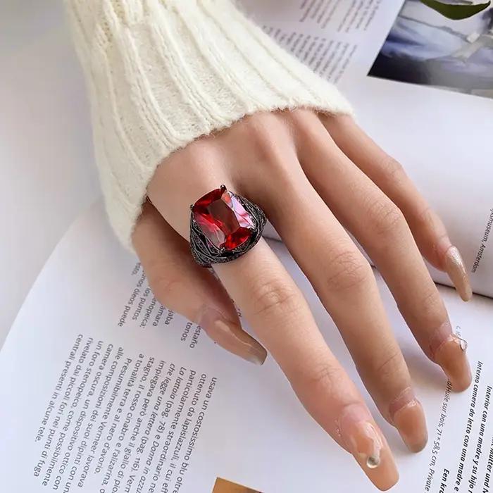 Vinregem 12*16 MM laboratoire créé saphir rubis émeraude gemmes ouvert anneau réglable pour les femmes cadeaux d'anniversaire bijoux fins en gros
