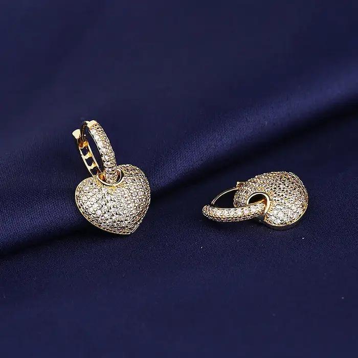 Buyee 925 en argent Sterling femme magnifique boucle d'oreille pour les femmes de luxe mode mariage grand coeur bijoux
