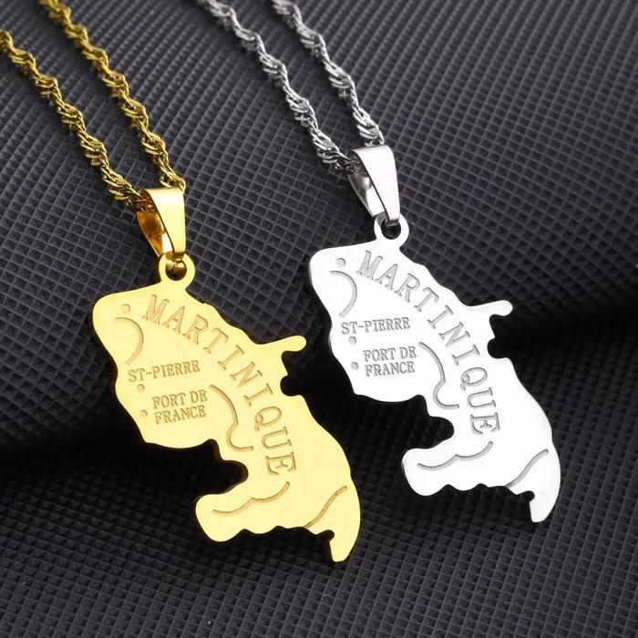 Mode français Martinique île carte ville pendentif collier en acier inoxydable hommes femmes cartes bijoux cadeau