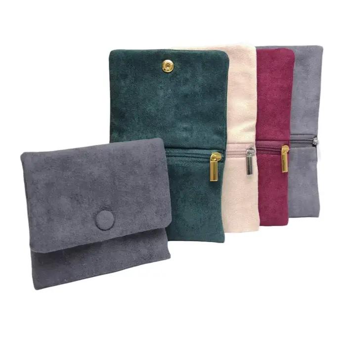 Sac à bijoux en velours à fermeture éclair à pression, sac de rangement pour bracelets, colliers, boucles d'oreilles, pochette d'emballage cadeau pour femmes, organisateur de bijoux