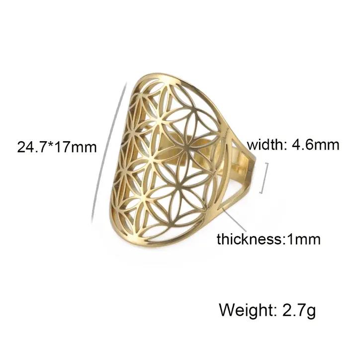 Bague fleur de vie en acier inoxydable