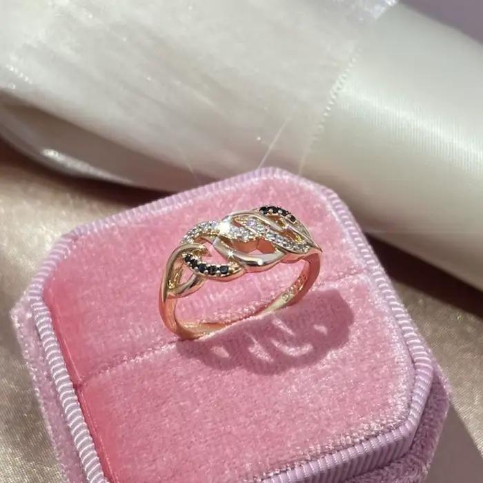 Bague en or rose 585 avec zircon noir naturel vintage pour mariage et occasions spéciales pour femmes
