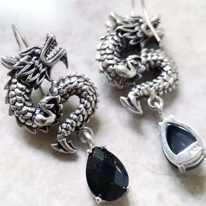 Boucle d'oreille goutte Dragon chinois Europe ethnique