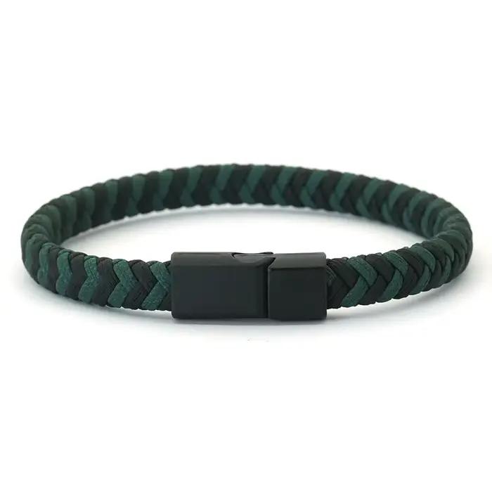 Bracelet à fermoir magnétique en cuir tressé à chevrons pour hommes, minimaliste, tissé bicolore, po