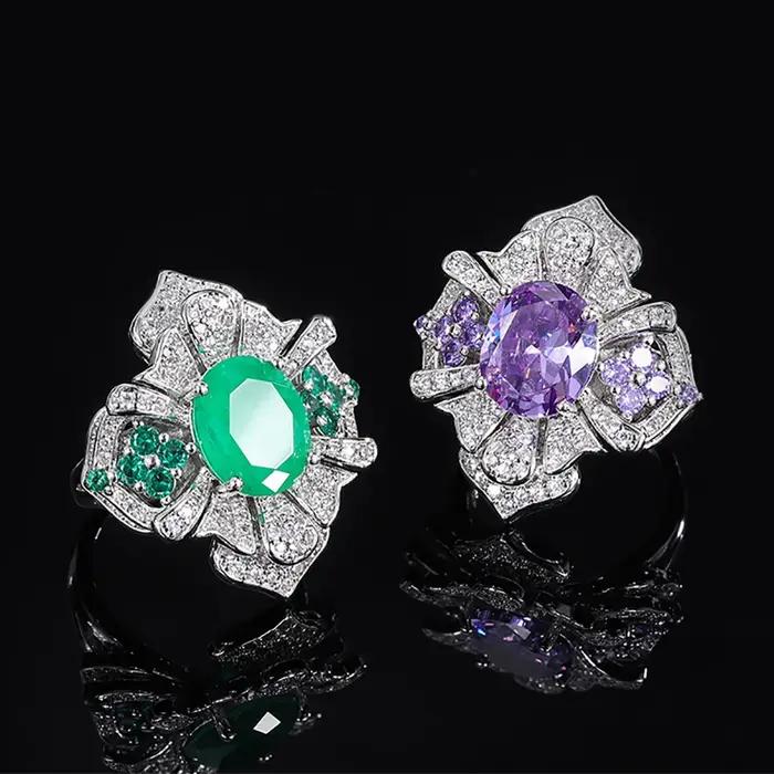 Bague rétro améthyste émeraude 10x12mm