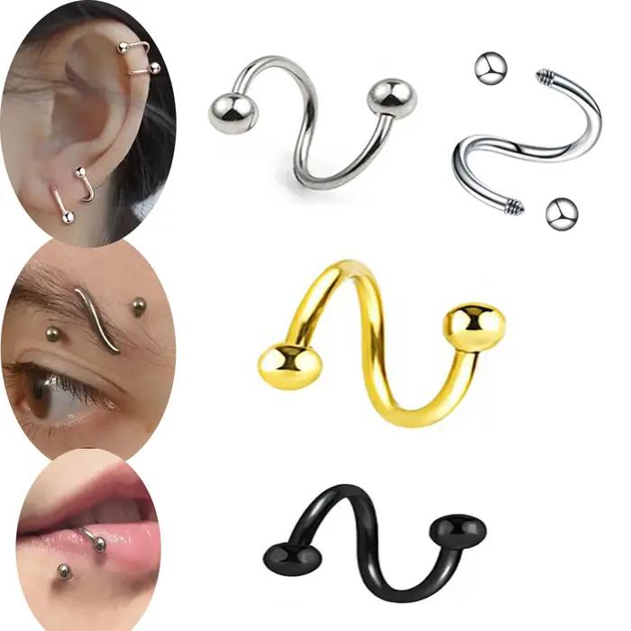 Boucles d'oreilles en spirale en acier inoxydable avec finition plaquée, bijoux de piercing punk pour femmes, audace et élégance pour toutes les occasions