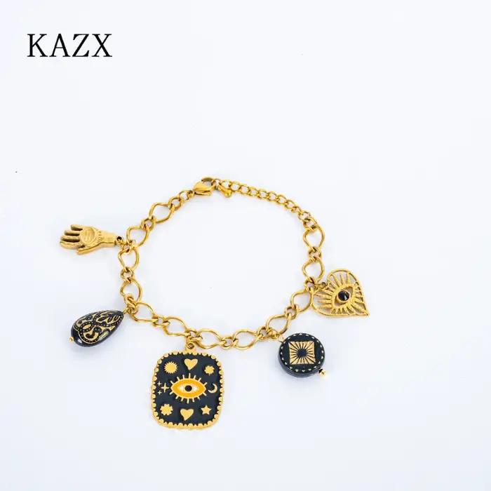 Bracelet Porte-Bonheur Œil Protecteur Acier Inoxydable Plaquée Or Bijou Bohème Protection Féminin Occasions Spéciales
