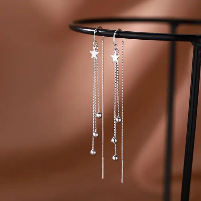 Boucles d'oreilles longues pampilles en argent Sterling 925 pour femmes romantiques et élégantes occasions spéciales