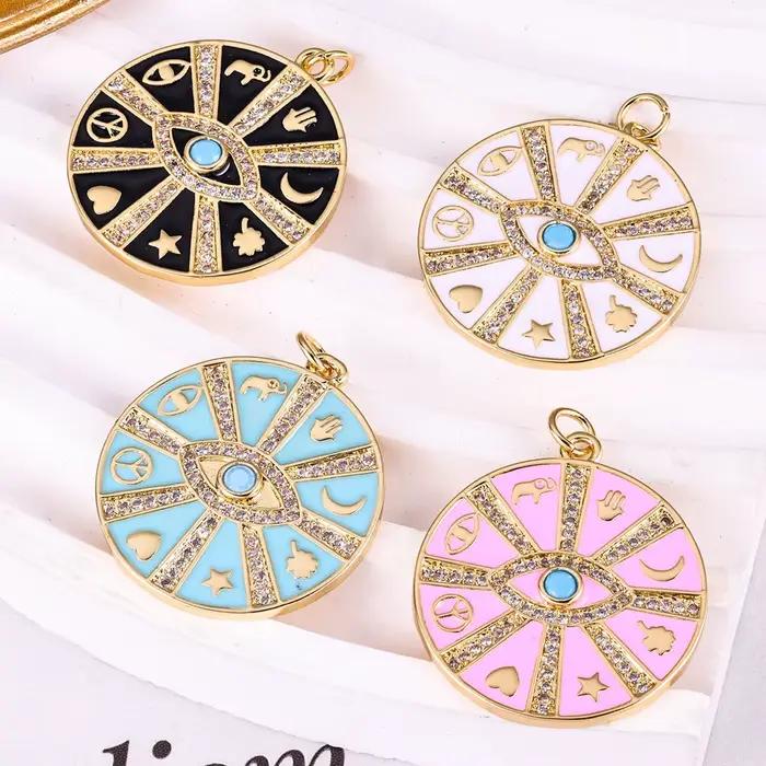 Juya-Breloques en émail coloré plaqué or 18 carats, Hamsa, Main de Fatima, Mauvais œil grec, Bijoux turcs Caricature, Décorations exécutives, DIY