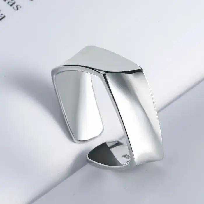 Bague géométrique carrée couleur argent pour femmes et Couples
