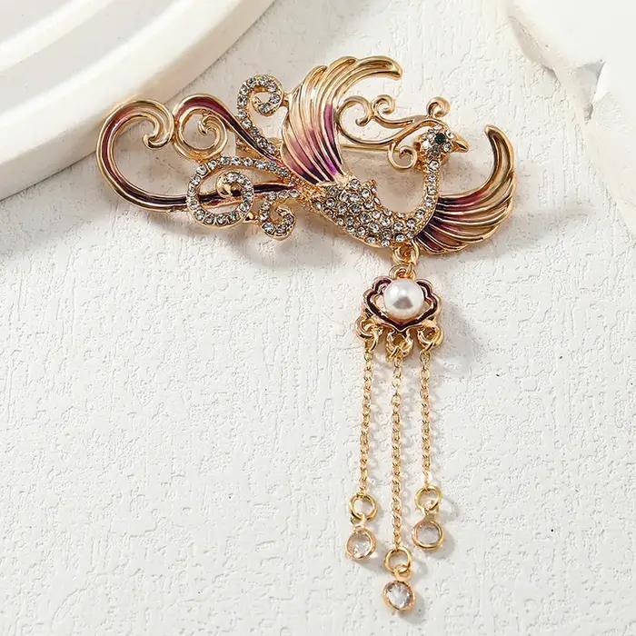 Pendentif Phoenix Paon Enamel Glass Rhinestone Resin Pearl Bijou Elégant Femme Occasions Spéciales