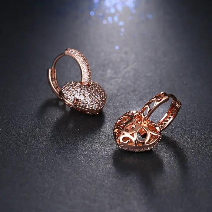 Buyee 925 en argent Sterling femme magnifique boucle d'oreille pour les femmes de luxe mode mariage grand coeur bijoux