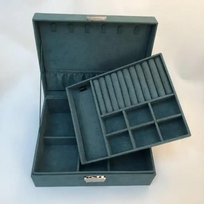 Boîte à bijoux en bois double couche avec doublure en velours pour rangement et protection de colliers et bijoux pour femmes occasions spéciales