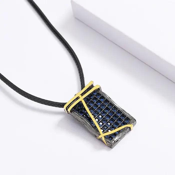 Ensemble de bijoux géométriques en or noir et bleu pour femmes, bague collier boucles d'oreilles pour occasions spéciales engagement