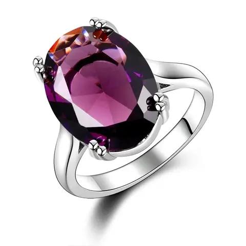 Bague ovale en argent améthyste naturelle pour femmes