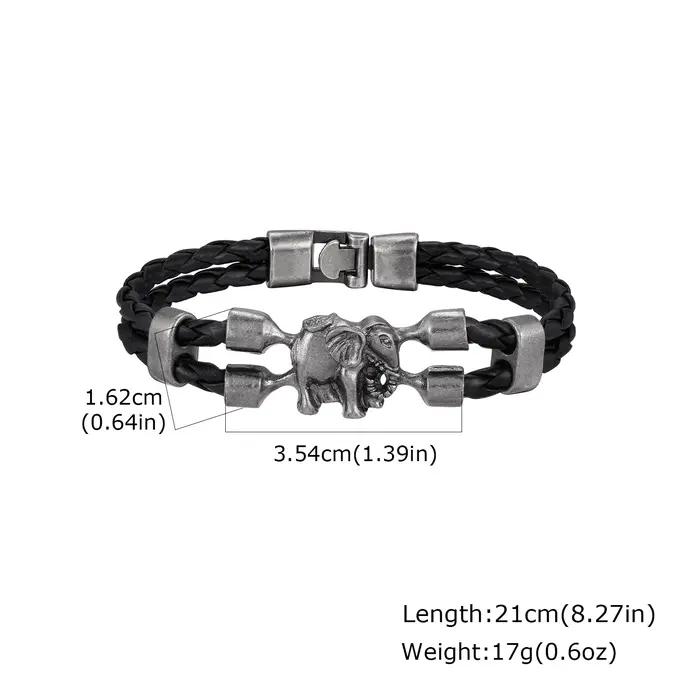 Bracelet en cuir noir d'éléphant Vintage pour hommes, cadeau de bracelet à breloques d'éléphant à la