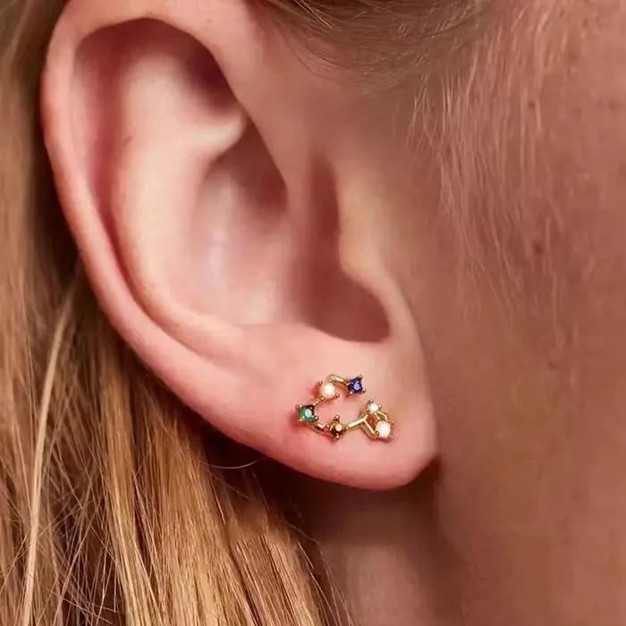 Boucles d'oreilles série douze Constellations en argent Sterling 925