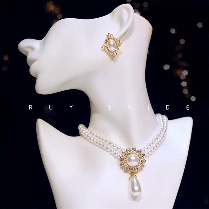 SHMIK élégant Vintage palais plein perle pendentif collier chaînes boucles d'oreilles pour femmes dame classique exquis