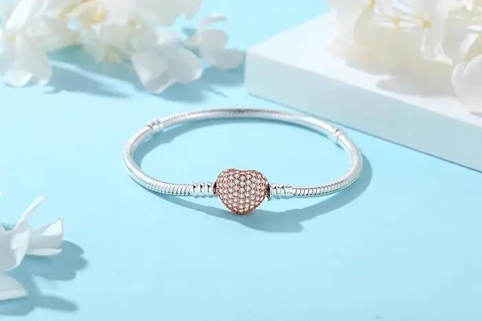 Bracelet en argent sterling 925 avec chaîne serpent et maille pour femme fermoir cœur et cube bijou tendance cadeau pour elle occassions spéciales