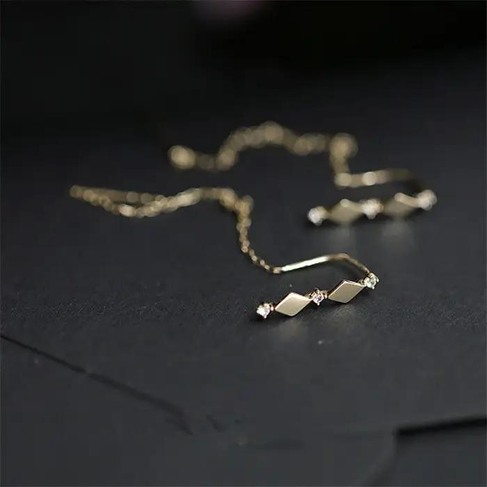 925 argent Sterling 14k plaqué or incrusté de cristal français diamant gland oreille ligne femmes rétro classique fête bijoux accessoires