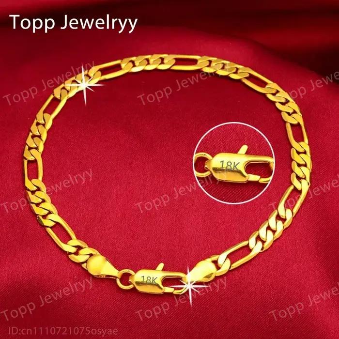 Bracelet Chaîne Figaro Argent Sterling 925 Plaqué Or 18 Carats 4mm Occasions Spéciales Hommes Femmes