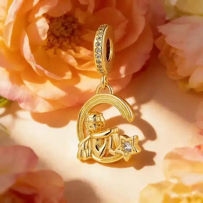 Nouvelle Collection – Pendentif Breloque Fleur Nœud en Zircon Rose en Argent 925