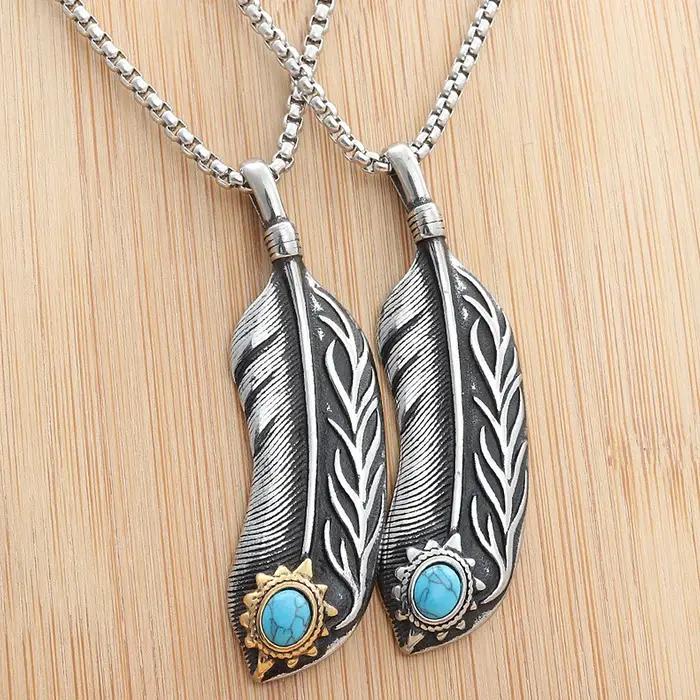 Collier de plumes vintage en acier inoxydable TOGA PULLA pour hommes et femmes, bijou ethnique et style motard pour occasions spéciales